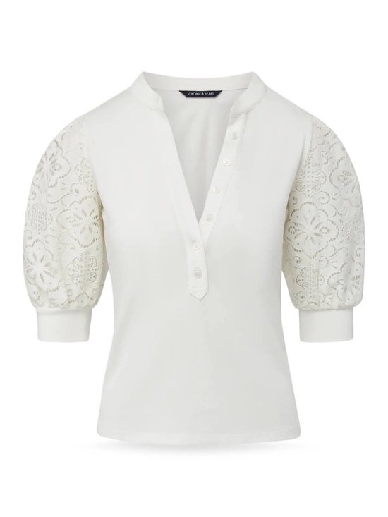 Veronica Beard Tops - Veronica Beard Coralee Puff Lace Sleeve Cotton Top Blouse Tee Off White S
